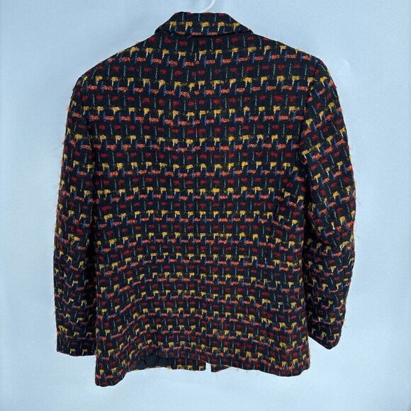 Emil Rutenberg Vintage Womens Wool Rainbow Black Plaid Knit Blazer Medium - Picture 5 of 5